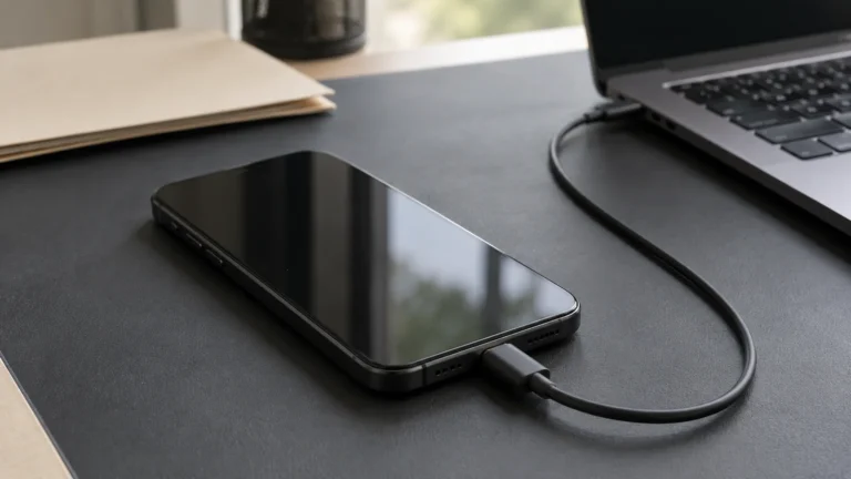 Telefon incelemesi için bilgisayara USB kablosuyla bağlanan cep telefonu