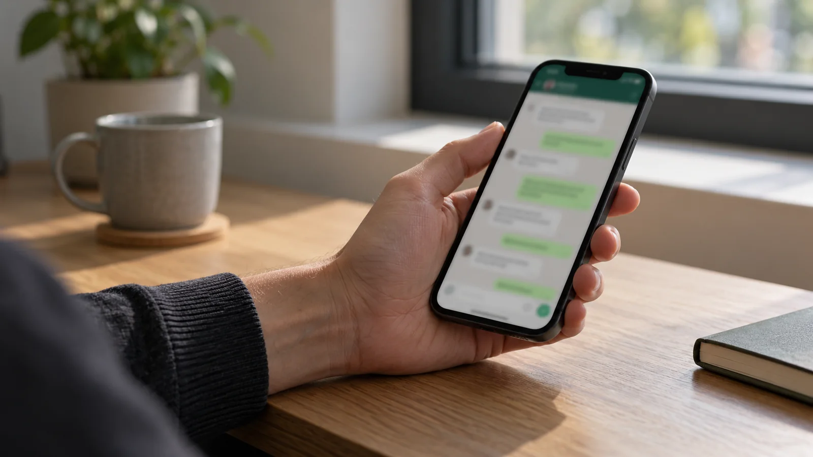 WhatsApp yazışmaları açık olan telefonu tutan kişinin eli